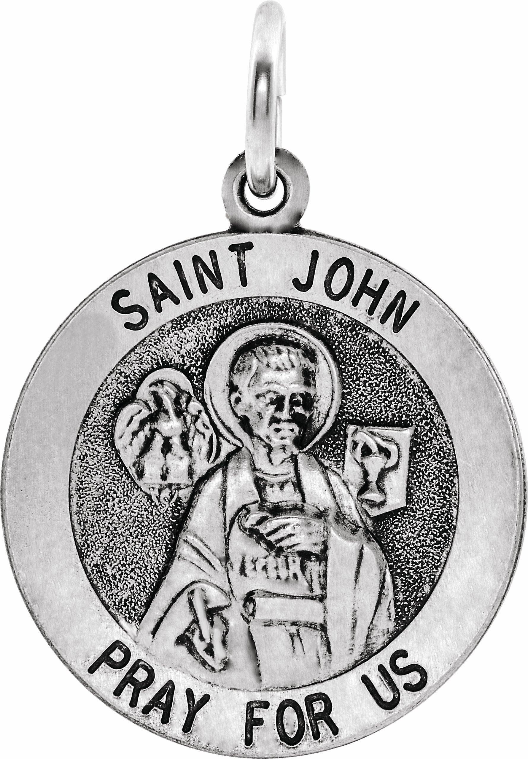 sterling silver 18 mm round st. john the evangelist medal 