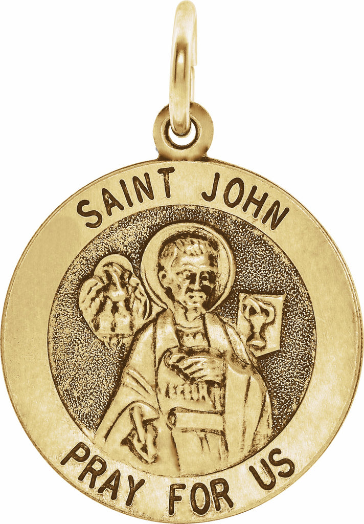 14k yellow 12 mm round st. john the evangelist medal