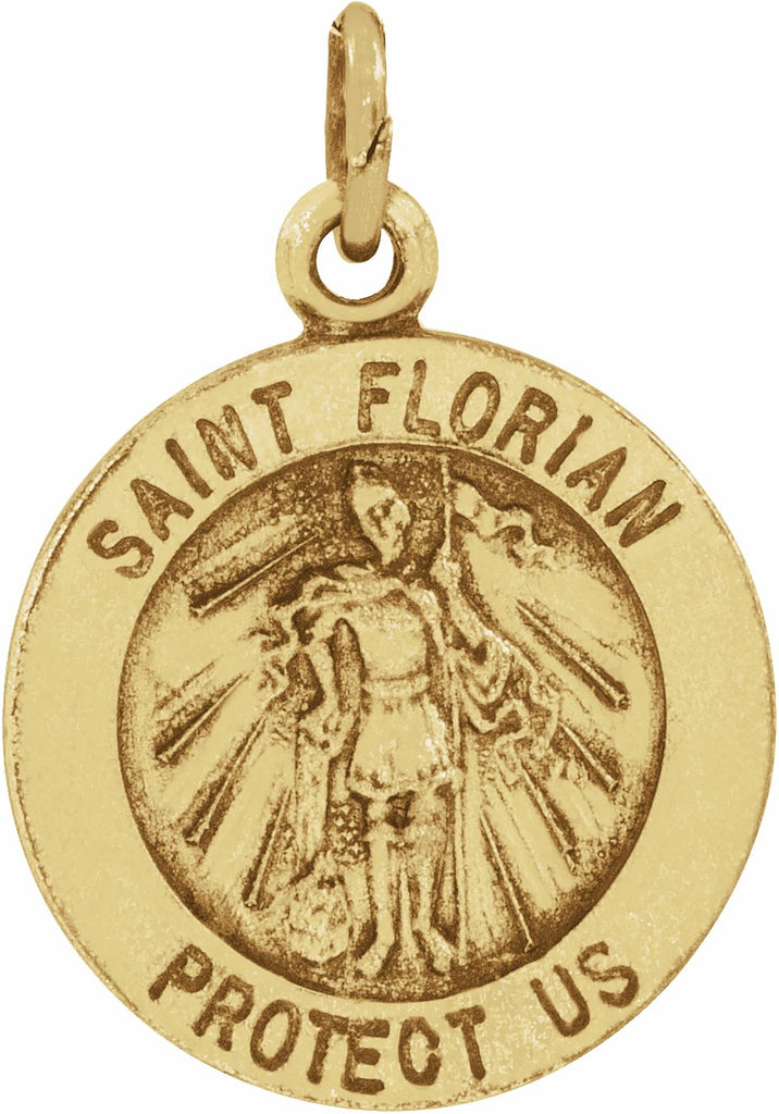 14k yellow 15 mm round st. florian medal