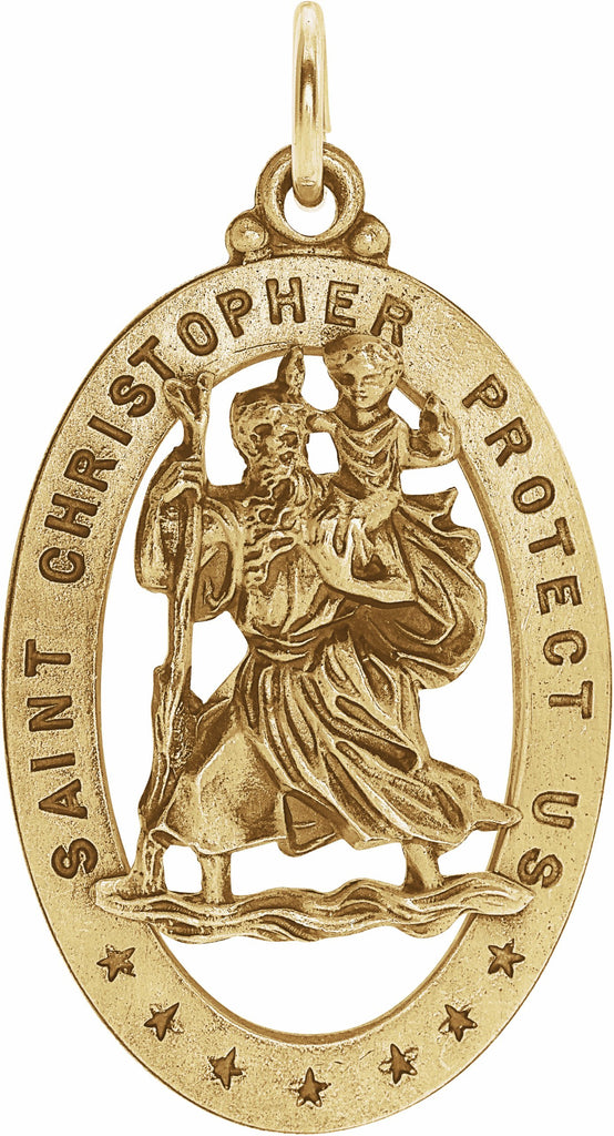 14k yellow 21x15 mm oval st. christopher medal