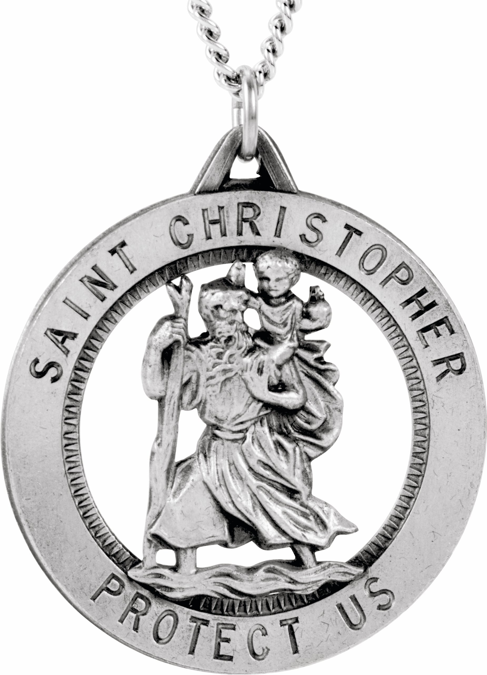 sterling silver 32.5 mm st. christopher medal necklace 