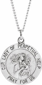 sterling silver 18 mm round our lady of perpetual help 18" necklace