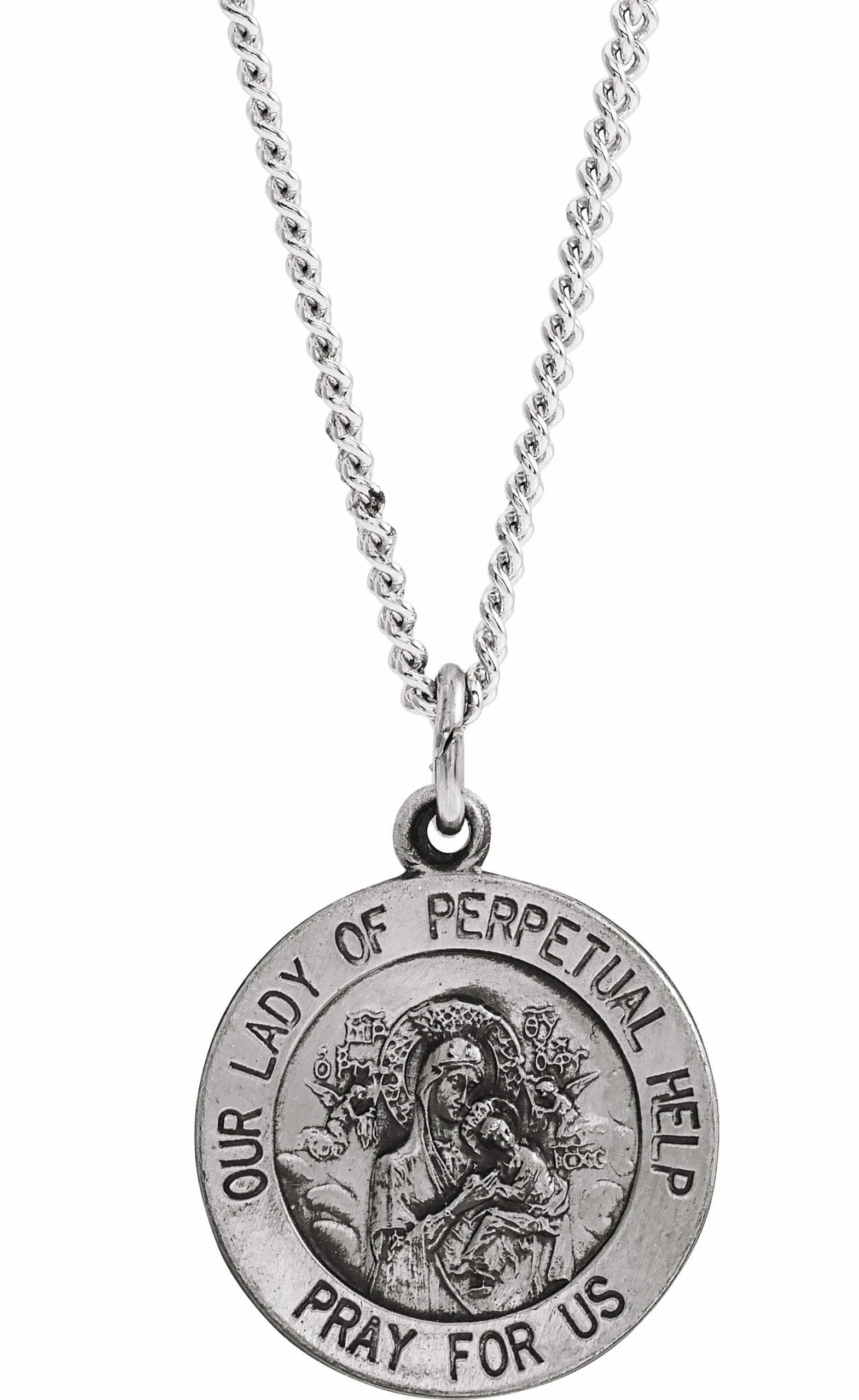 sterling silver 15 mm round our lady of perpetual help 18" necklace