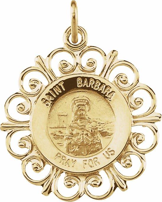 14k yellow 18 mm round st. barbara medal