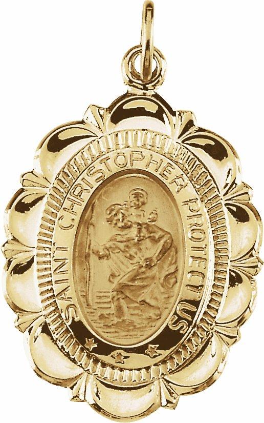 14k yellow 25x18 mm oval st. christopher medal
