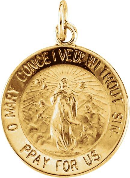 14k yellow 15 mm round immaculate conception medal