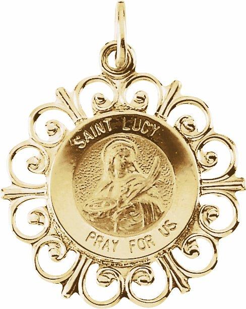 14k yellow 18 mm round st. lucy medal