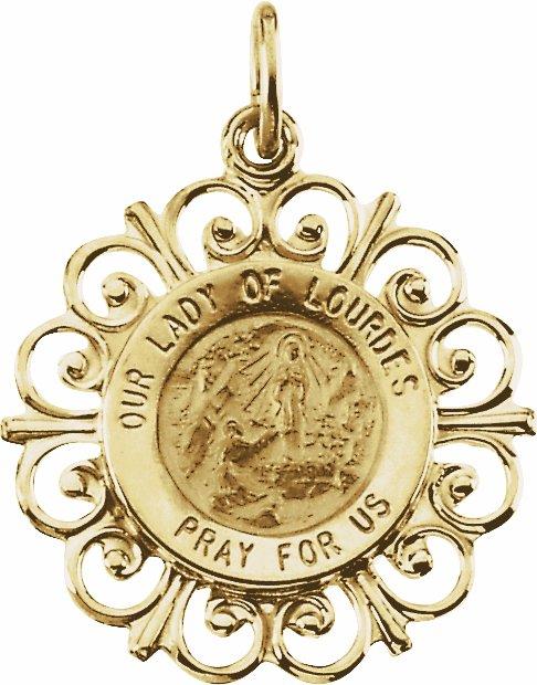 14k yellow 18 mm round our lady of lourdes medal