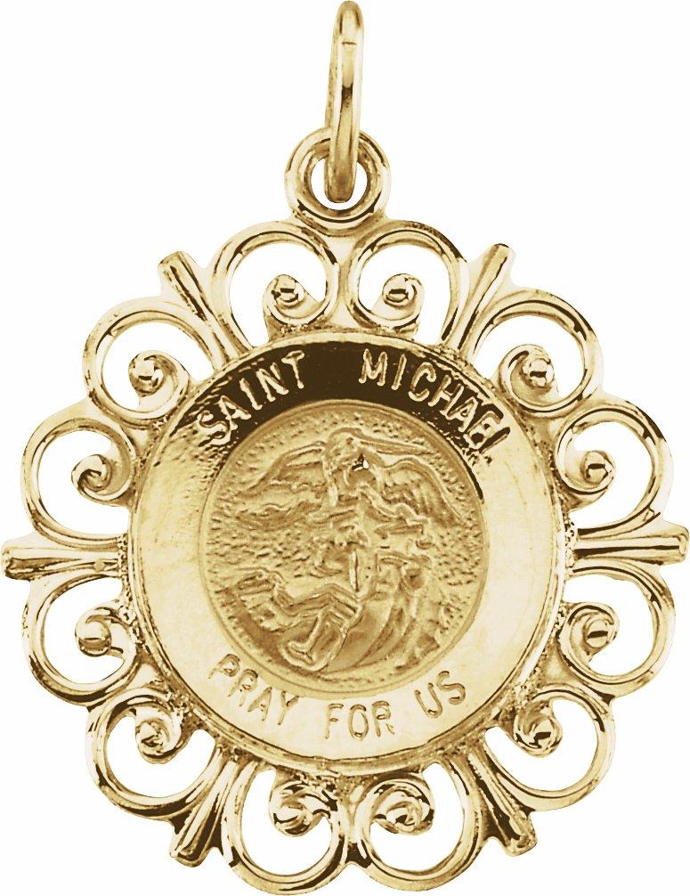 14k yellow 18 mm round st. michael medal