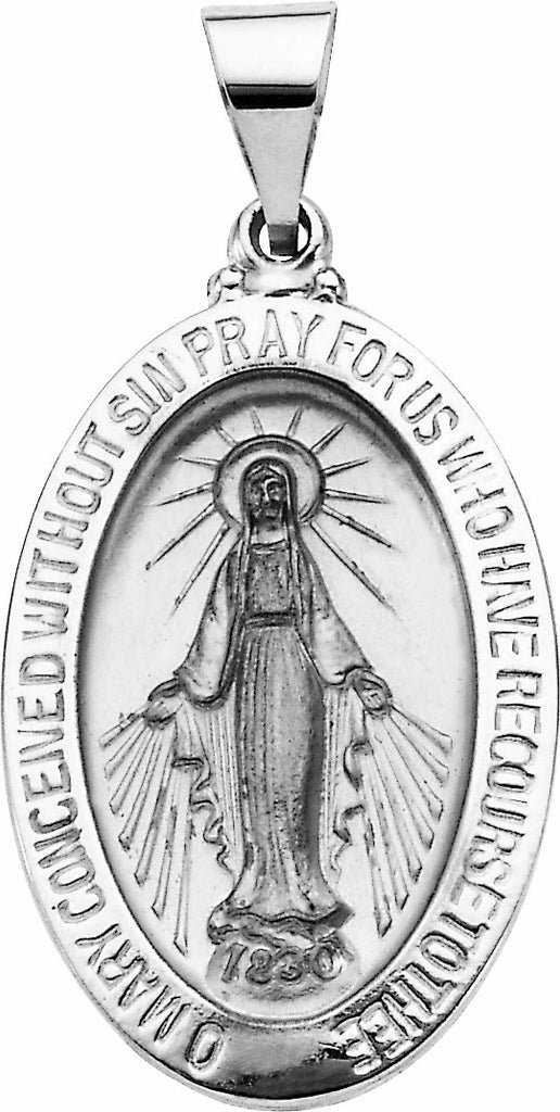 14k white 23x16 mm oval hollow miraculous medal