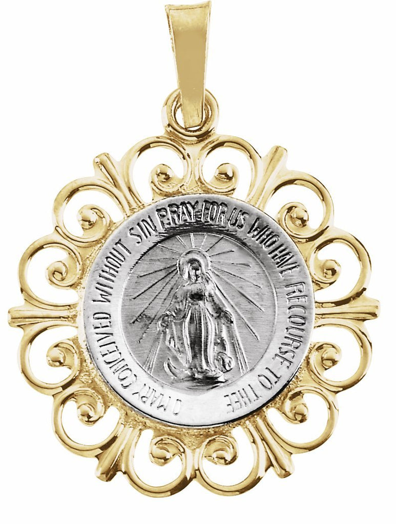 14k white & yellow 18 mm round miraculous medal