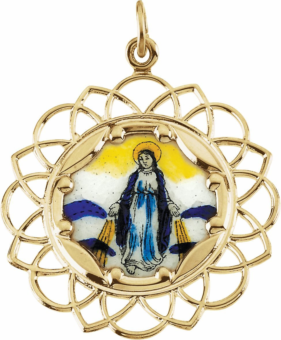 10k yellow 25 mm milagrosa framed enamel pendant