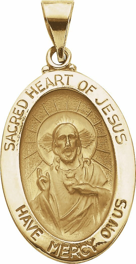 14k yellow 23.25x16 mm oval hollow sacred heart of jesus medal