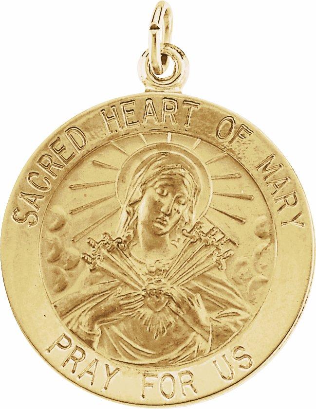 14k yellow 22 mm sacred heart of mary medal