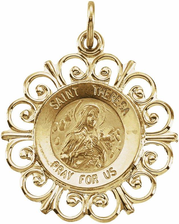 14k yellow 18 mm st. theresa medal  