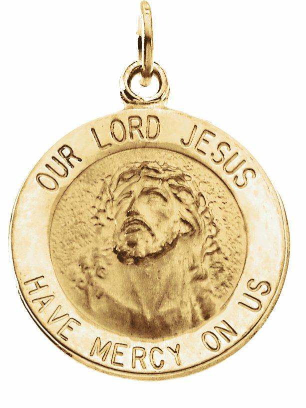 14k yellow 15 mm round our lord jesus medal