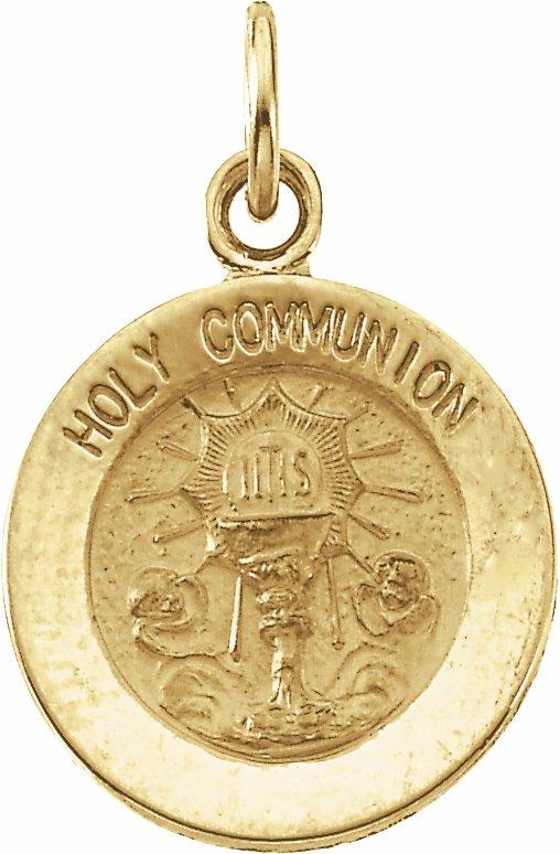 14k yellow 12 mm round holy communion medal