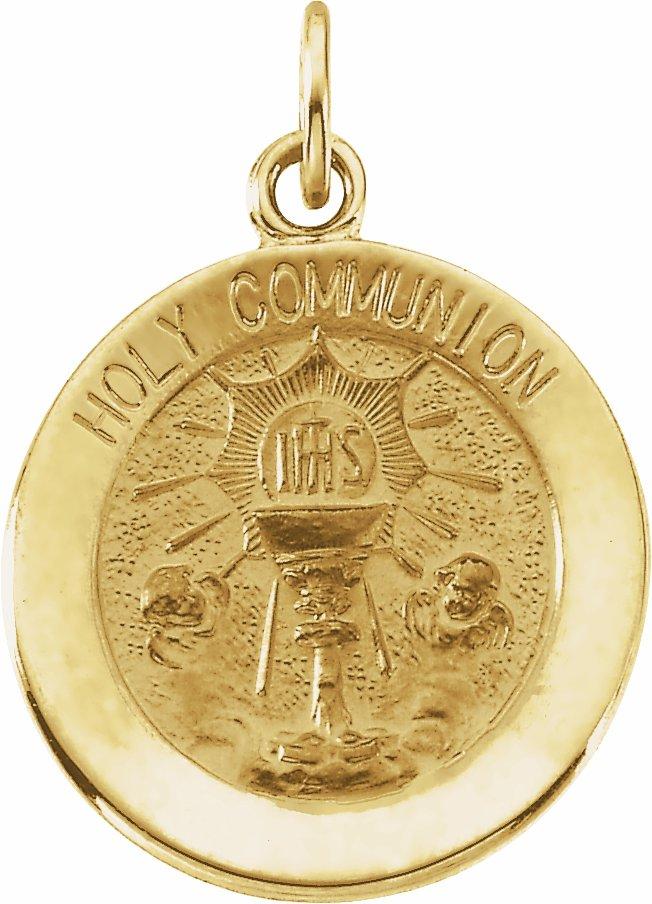 14k yellow 15 mm round holy communion medal