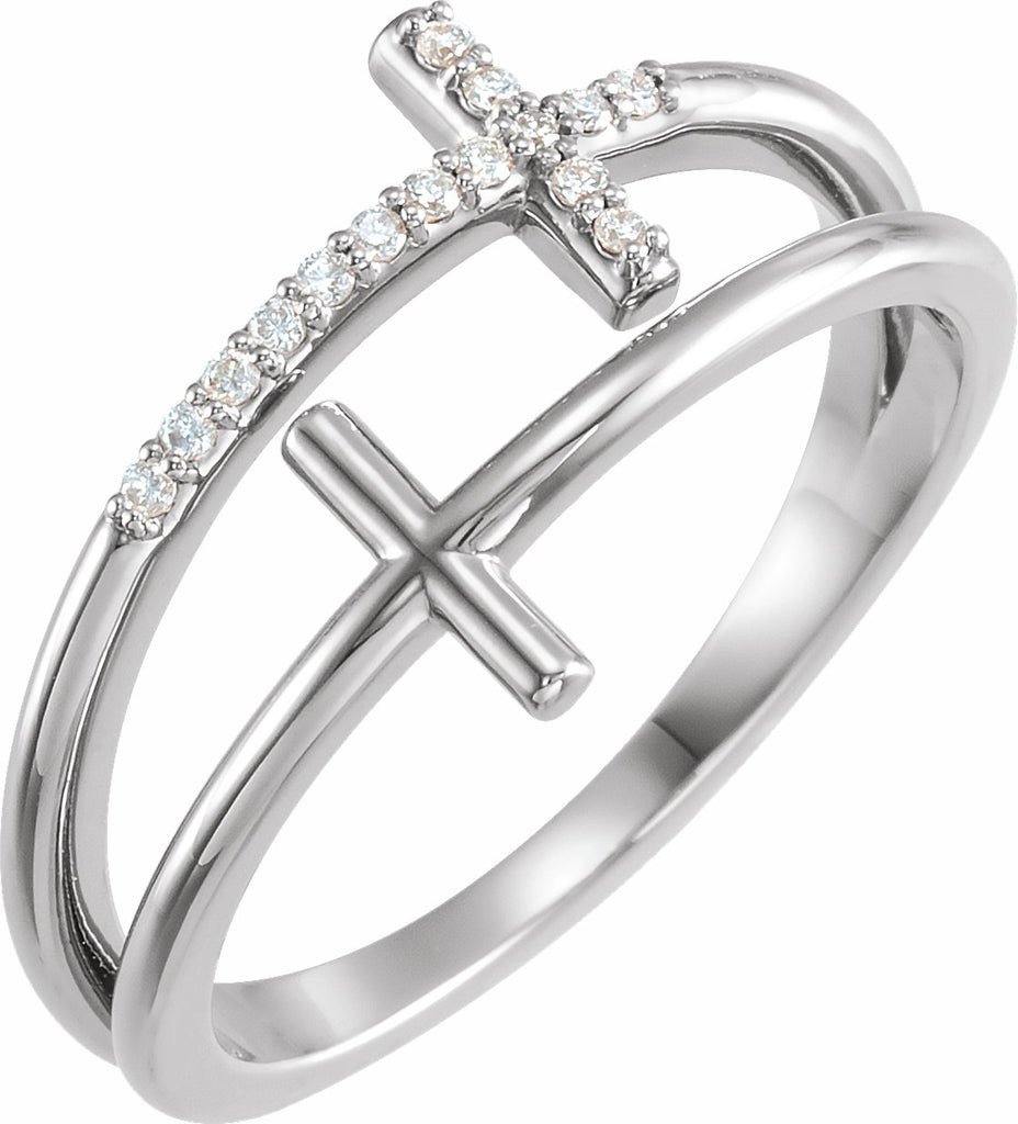 sterling silver .06 ctw diamond sideways cross ring