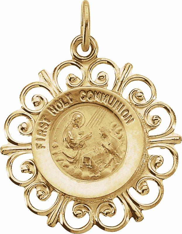 14k yellow 20x18.5 mm first holy communion medal