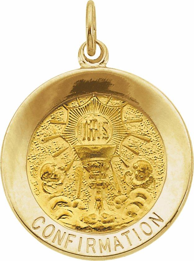 14k yellow 18.25 mm round confirmation pendant medal