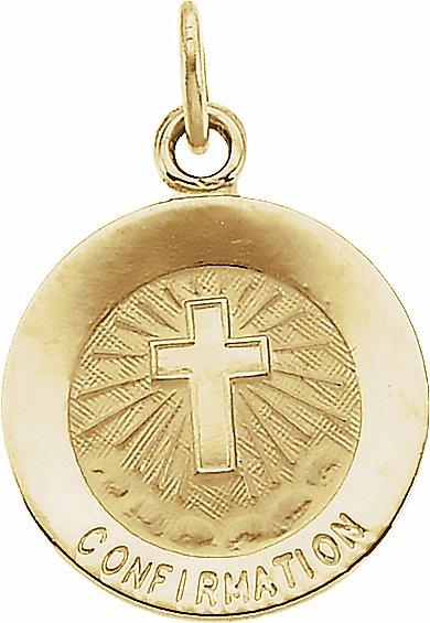 14k yellow 12 mm confirmation medal with cross