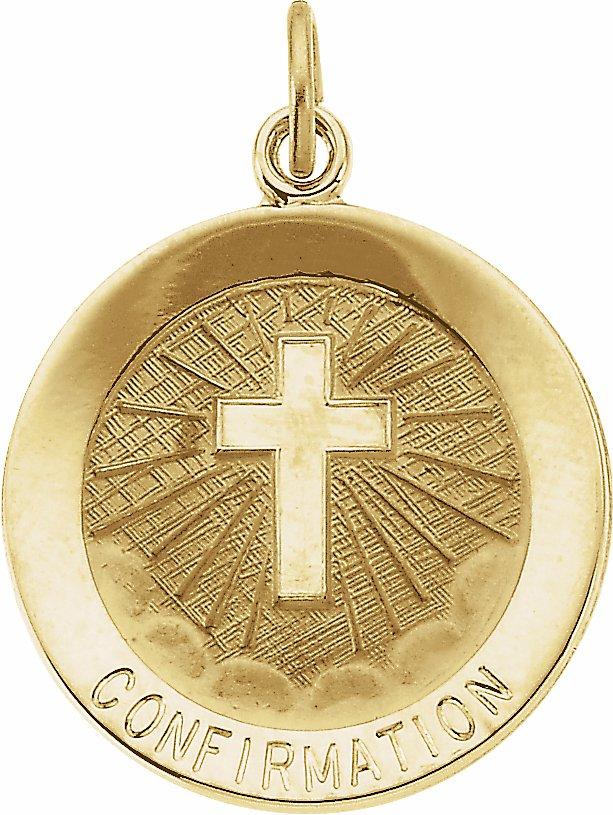 14k yellow 15 mm confirmation medal with cross