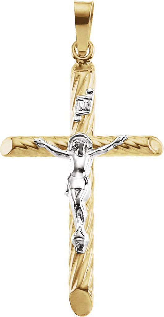 14k yellow & white 28x18 mm hollow crucifix pendant