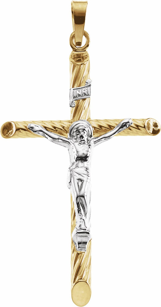 14k yellow & white 33x21 mm hollow crucifix pendant
