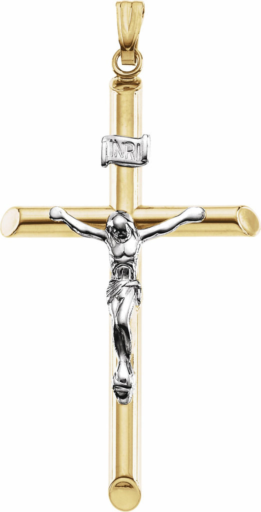 14k yellow/white 32x19 mm hollow crucifix pendant