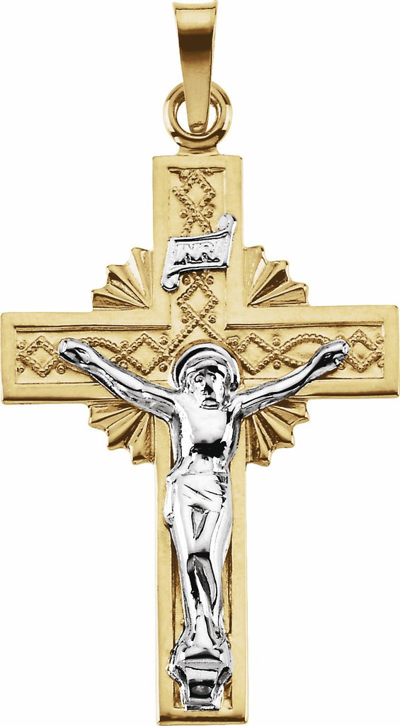 14k yellow & white 32x21.5 mm crucifix pendant