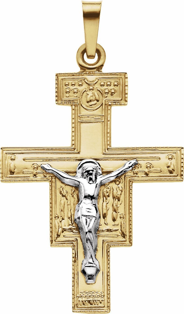 14k yellow & white 26x20 mm san damiano crucifix pendant