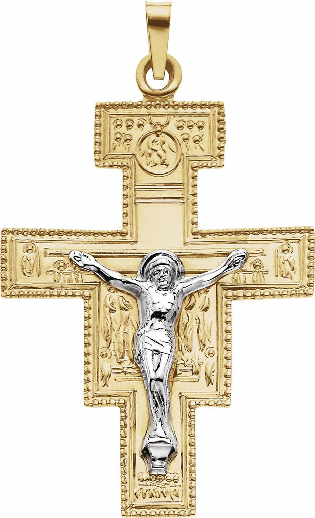 14k yellow & white 33x25 mm san damiano crucifix pendant