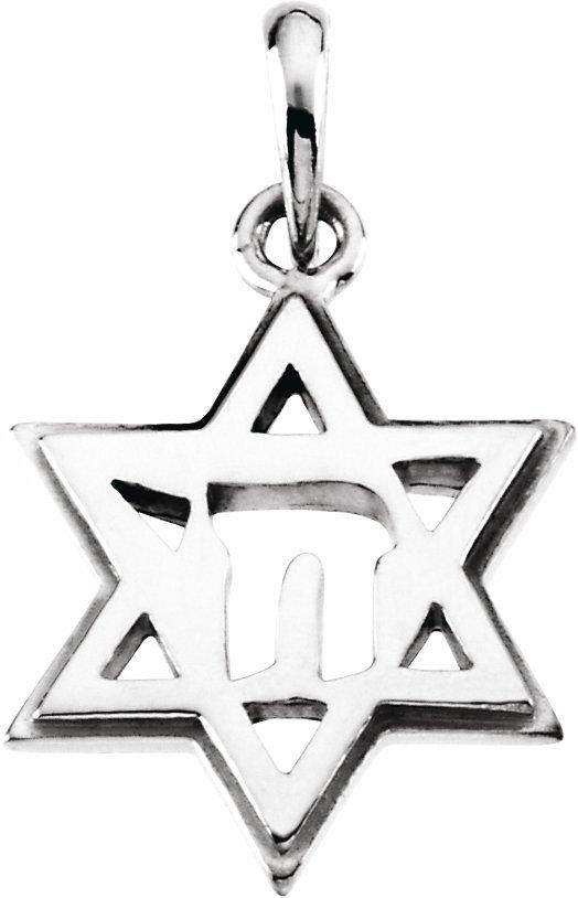 14k white 19x14 mm star of david chai pendant 