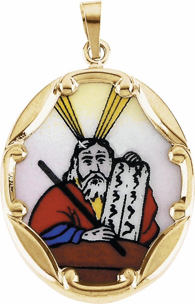 14k yellow 25x19.5 mm moses hand-painted porcelain medal