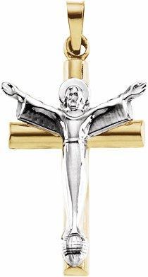 14k white & yellow 32x21 mm risen christ crucifix pendant