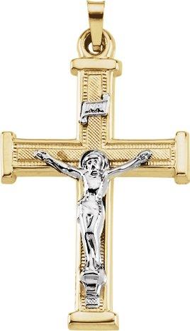 14k yellow/white 25.3x18 mm hollow crucifix pendant 