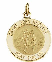 14k yellow 15 mm round st. john the baptist medal