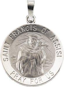 14k white 18 mm round st. francis of assisi medal