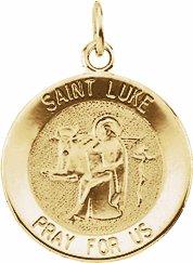 14k yellow 15 mm round st. luke medal