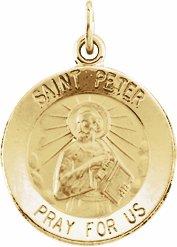 14k yellow 15 mm round st. peter medal