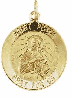 14k yellow 18 mm round st. peter medal
