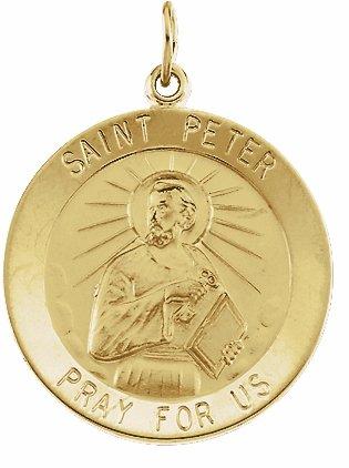 14k yellow 25 mm round st. peter medal