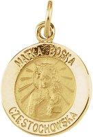 14k yellow 12 mm round matka boska medal