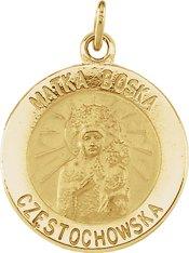 14k yellow 15 mm round matka boska medal