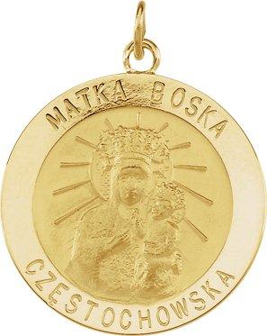 14k yellow 25 mm round matka boska medal