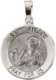 14k white 15 mm round st. andrew medal