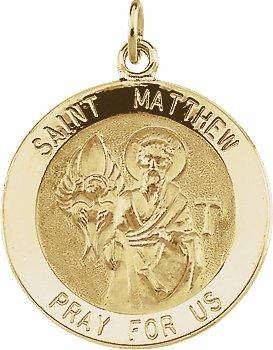 14k yellow 15 mm round st. matthew medal