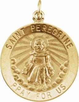 14k yellow 15 mm round st. peregrine medal