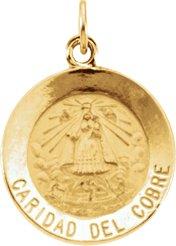 14k yellow 15 mm round caridad del cobre medal
